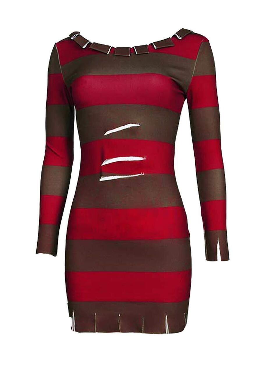 1470 Killer Cosplay Costume Slasher Dress Red Striped Skirt Long Sleeve